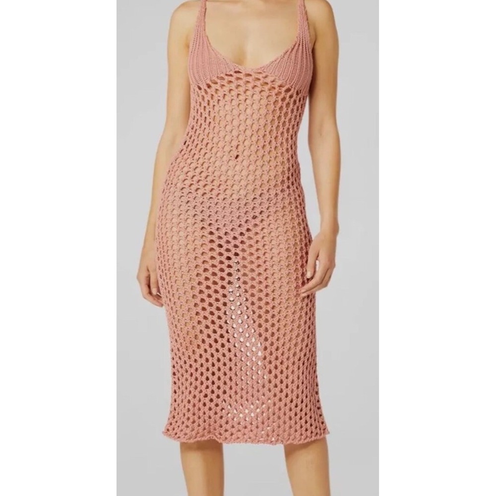 NWT MISA Los Angeles Ursula Cover Up Dress XL Pink Open Crochet Knit Slip Boho